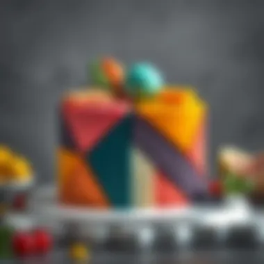 Contemporary Geometric Masterpiece Modern geometric cake design with bold colors