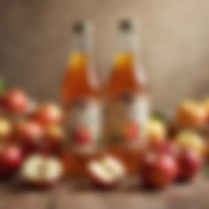 A bottle of apple cider vinegar with fresh apples