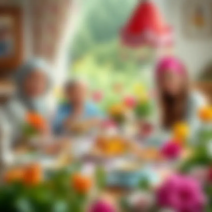 Cherished Moments with Family on Mother's Day A heartwarming family gathering around a table set for a special meal