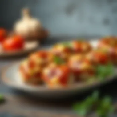 Artful Presentation of Garlic Meatballs Artfully presented garlic meatballs ready to be served