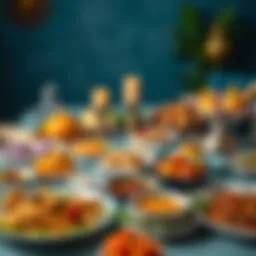 A beautifully arranged iftar table filled with various dishes