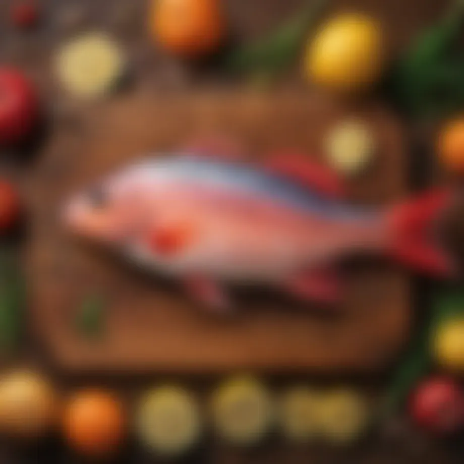 Vibrant fresh barbun fish displayed on a wooden surface