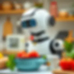 Versatile kitchen robot in action with ingredients