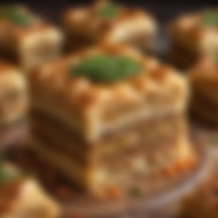 A close-up view of cold baklava showcasing its texture and layers