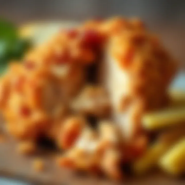 Tender Inside of Crispy Chicken Close-up of a crispy chicken piece breaking apart to reveal tender meat