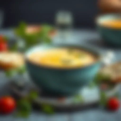 A rich and creamy soup garnished with herbs