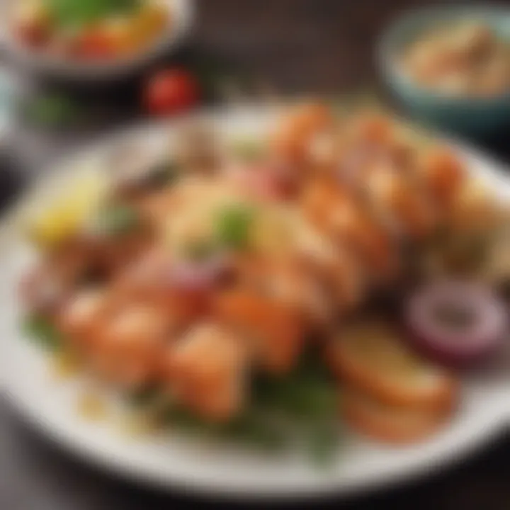 An elegant presentation of seafood kebab on a plate