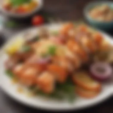 Elegant Presentation of Seafood Delicacies An elegant presentation of seafood kebab on a plate