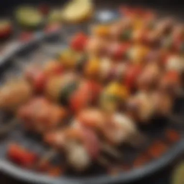 Seaside Kebabs: A Feast of Flavors A colorful array of seafood kebabs on a grill