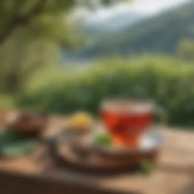 Detox Tea in a Natural Environment A serene setting with a cup of detox tea on a wooden table surrounded by nature.