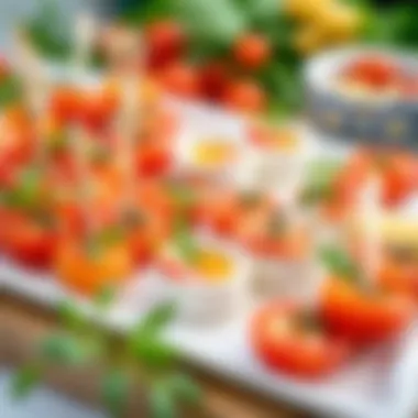 Elegant Platter of Modern Tomato Appetizers An elegant platter featuring a medley of modern tomato appetizers creatively arranged.