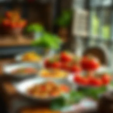 Rustic Table with Nutritional Tomato Dishes A rustic table setting with tomato-based dishes highlighting their nutritional benefits.