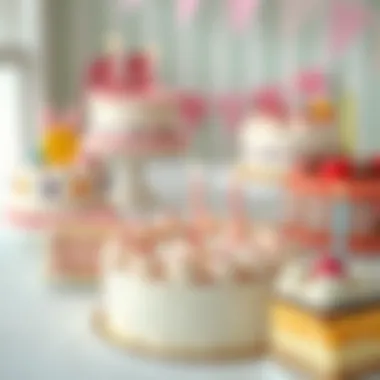 Artistic Birthday Cake Presentation An artistic display of assorted birthday cakes at a celebration