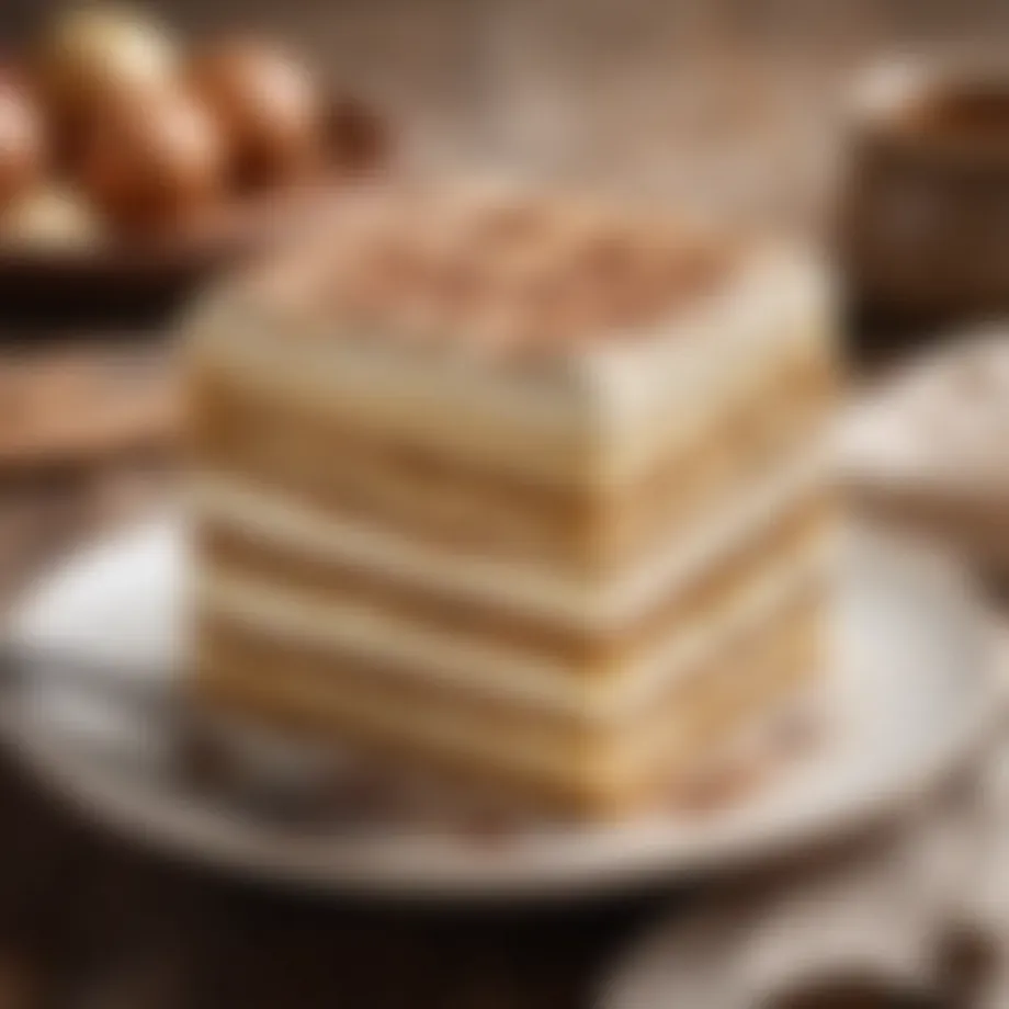 Delicious layers of tiramisu cream on a plate