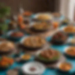 A beautifully arranged iftar table with diverse dishes and decorations