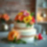 Elegant wedding cake adorned with fresh flowers