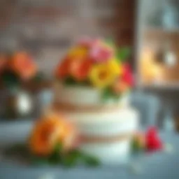 Elegant wedding cake adorned with fresh flowers