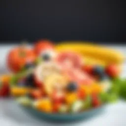 A healthy plate of fruits and vegetables promoting digestion.