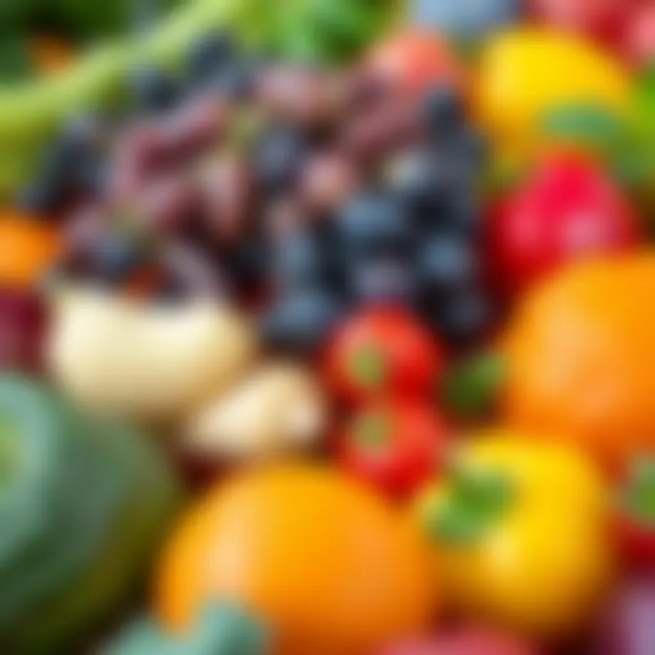 A color palette of fresh fruits and vegetables for healthy meals