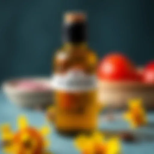 St. John's Wort Oil in Focus Close-up of St. John's Wort oil in a glass bottle