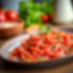 A vibrant plate of red velvet pasta garnished with fresh herbs.