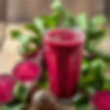 Health Benefits of Beet Juice A glass of beet juice with fresh beets around