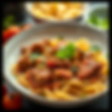 Delicious meat sauce over pasta served in a bowl