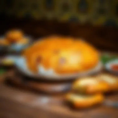 Traditional Baked Bread for Suhoor Traditionally baked bread on a wooden table ready for suhoor