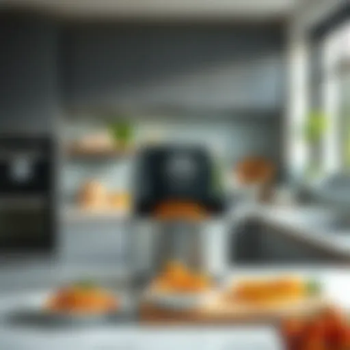 Kumtel Airfryer XXL in a Modern Kitchen A sleek and modern kitchen featuring the Kumtel Airfryer XXL in action