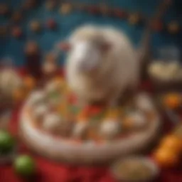 Symbolic representation of Kurban Bayramı with sheep and festive decorations