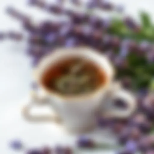 Lavender tea leaves in a teacup