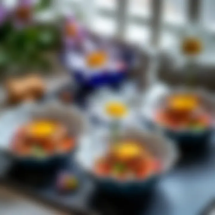 Artfully arranged dishes featuring oxeye daisy