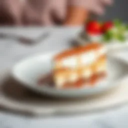 A beautifully plated tiramisu cake with cocoa dusting