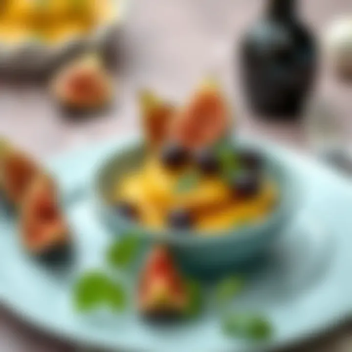 Elegant Fusion of Pheda, Olives, and Figs A beautifully crafted dish featuring pheda combined with olives and figs, garnished elegantly.