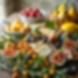 A vibrant spread of pheda, olives, and figs arranged beautifully on a rustic table.