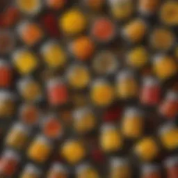A vibrant assortment of different pollen types displayed in jars