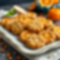 A vibrant display of orange and oat cookies arranged aesthetically on a platter