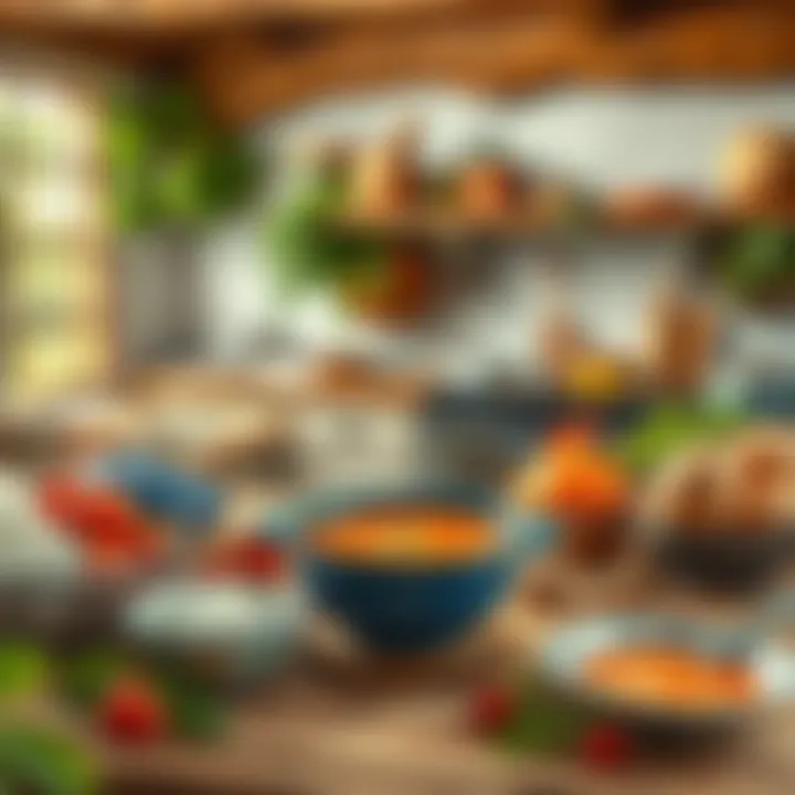 Rustic Kitchen: Ready for Soup Creation A rustic kitchen setting with soup ingredients ready