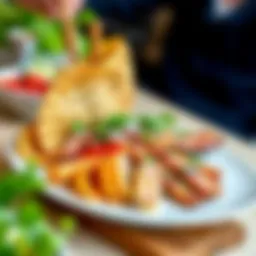 A beautifully arranged plate of traditional saray döner garnished with fresh herbs.