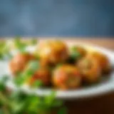 A vibrant plate of garlic meatballs garnished with fresh herbs