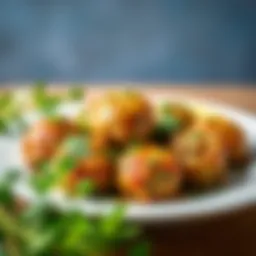 A vibrant plate of garlic meatballs garnished with fresh herbs