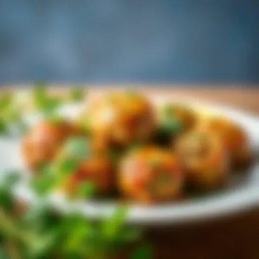 Garlic Meatballs with Fresh Herbs A vibrant plate of garlic meatballs garnished with fresh herbs