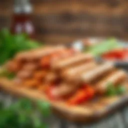 A selection of sausages on a wooden board