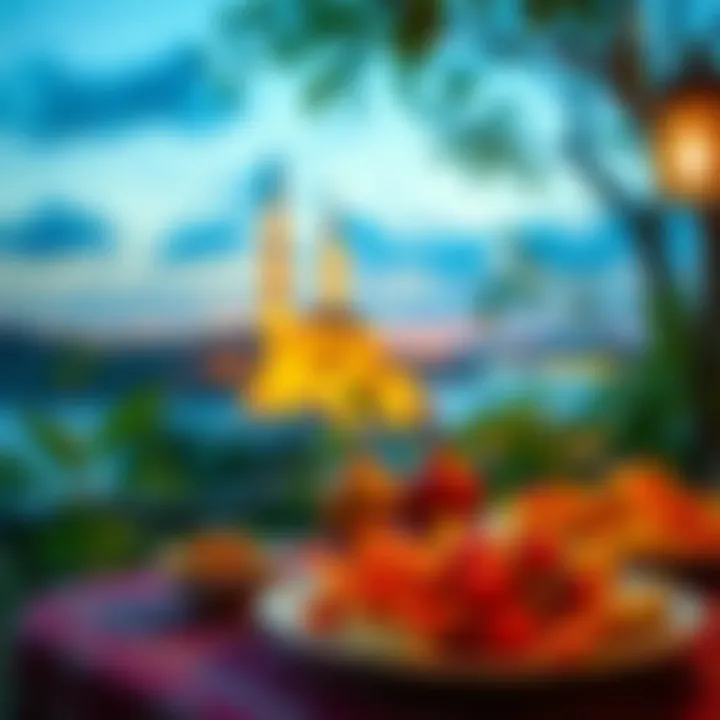 Serene Evening Ambiance During Iftar A serene evening ambiance highlighting Iftar rituals