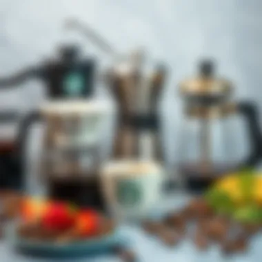 Essentials for Brewing Excellence Brewing equipment elegantly arranged with fresh coffee