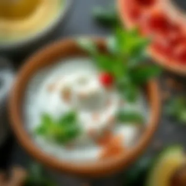 A bowl of strained yogurt with fresh herbs and spices