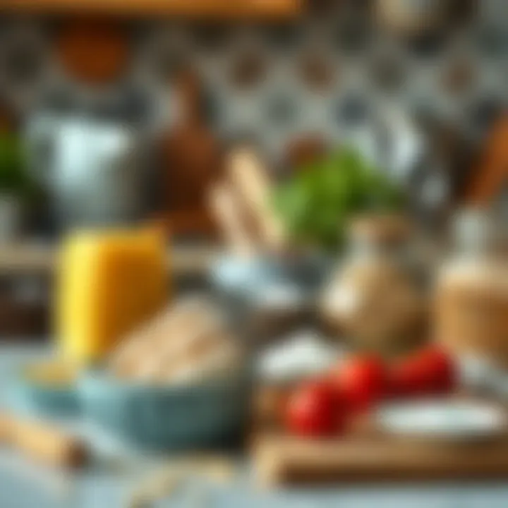 Ingredients and tools arranged on a kitchen counter