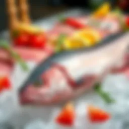 Freshly caught tuna displayed on ice