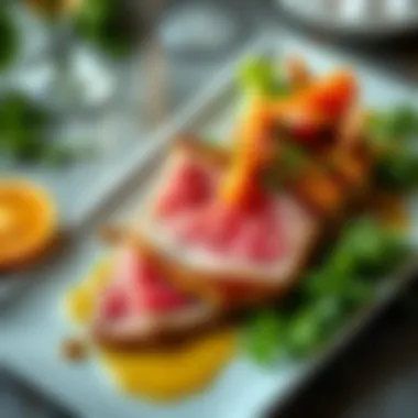 Gourmet Tuna Presentation A beautifully plated tuna dish garnished with vegetables