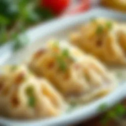 Traditional Uzbek dumplings garnished with herbs